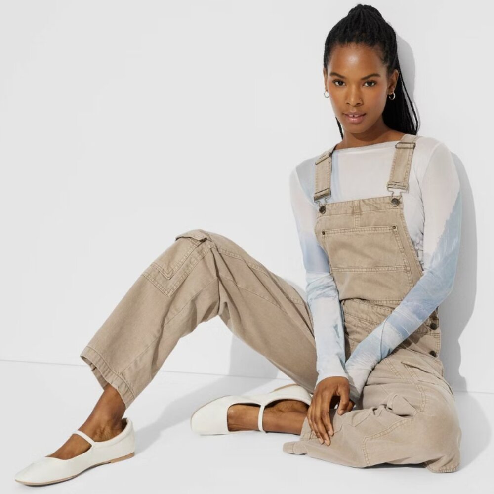 Women's Baggy Brown Denim Overalls - Wild Fable